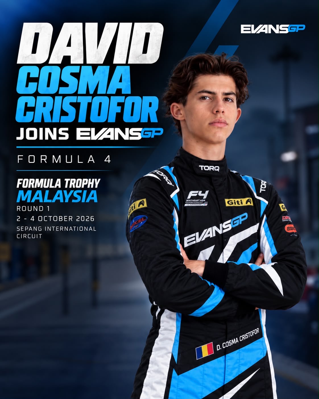 David Cosma Cristofor in Evans GP racewear